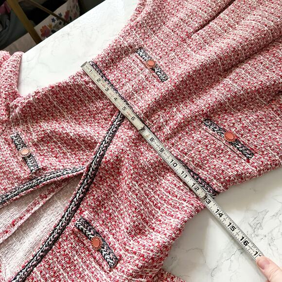 Maje Tweed Mini Dress V Neck with Ethnic Trim‎ women’s size 2 recycled polyester - Picture 16 of 16